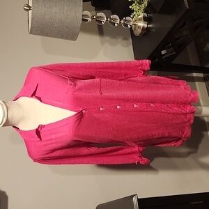 Chico's v-neck 3/4 sleeve button-up blouse hot pink size 12 (Chico's 2)